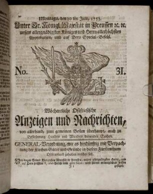 No. 31. Montags, den 30ten Julii, 1753.