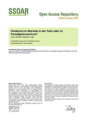 Ostdeutsche Betriebe in der Falle oder im Paradigmenwechsel?