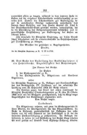 Das Recht der Anstellung der Volksschullehrer ist ein Hoheitsrecht. Unzulässigkeit des Rechtsweges : [F. Öffentliches Volksschulwesen]