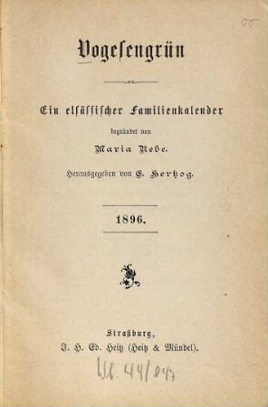 Vogesengrün : ein elsässischer Familienkalender, 1896