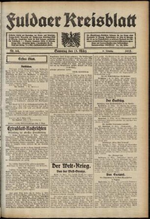 Erste Ausgabe vom Samstag, den 13. März 1915.