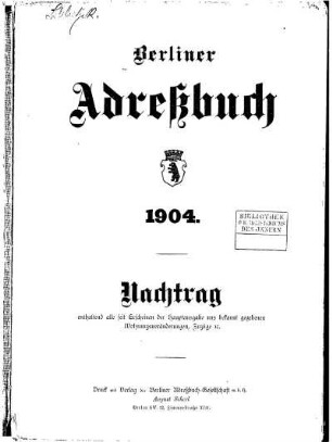 Berliner Adreßbuch 1904 Nachtrag