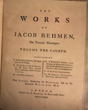 The works of J. Behmen, the teutonic theosopher, 4 1781