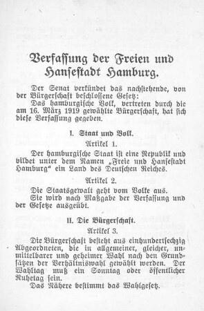 Verfassung der Freien und Hansestadt Hamburg.