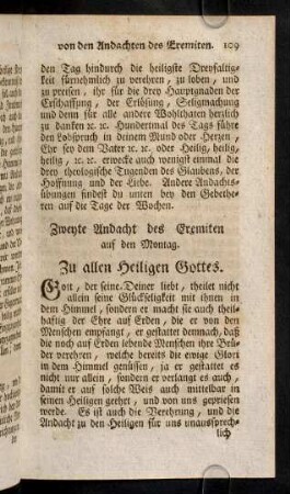 109-112, Zweyte Andacht des Eremiten auf den Montag. Zu allen Heiligen Gottes