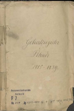 Kirchenbuchduplikate der Katholischen Gemeinde Rhade (GHT 1815-1830; GH 1831-1832; GHT 1833; GH 1834; GHT 1835-1874). (Gemeinde: Rhade, Katholische Gemeinde)