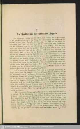 I. Die Fortbildung der weiblichen Jugend
