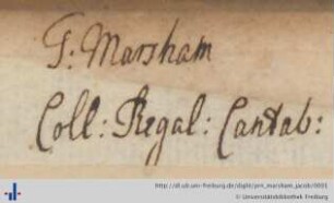 [Provenienz]: Marsham, Jacob