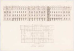 Werke der höheren Baukunst, Darmstadt 1858. Rathaus, Hamburg: Grundriss, Rückansicht