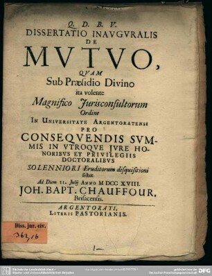 Dissertatio Inauguralis De Mutuo
