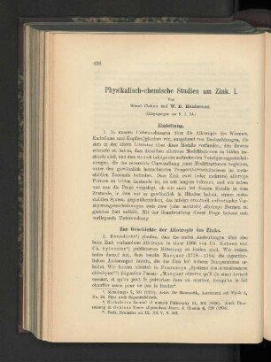 Physikalisch-chemische Studien am Zink. I.