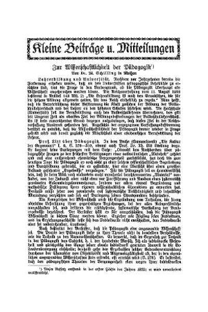 Zur Wissenschaftlichkeit der Pädagogik
