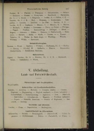 V. Abtheilung. Land- und Forstwirthschaft