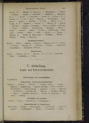 V. Abtheilung. Land- und Forstwirthschaft