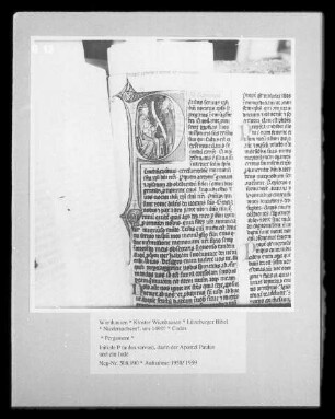 Lüneburger Bibel — Initiale P (aulus servus), darin der Apostel Paulus und ein Jude