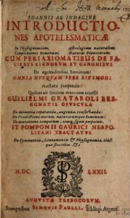 Introductiones apotelesmaticae elegantes, in Chyromantiam physionomiam, astrologiam naturalem, complexiones hominum