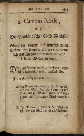 2. Cambio Reale, d. i. Den Ausländischen Geld-Wechsel/...