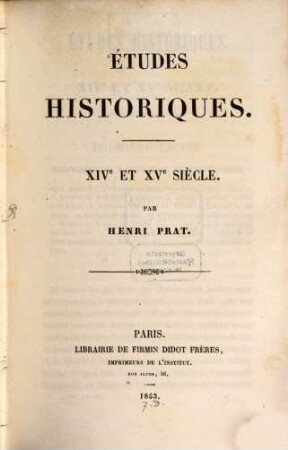 Etudes historiques, 2