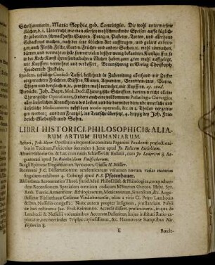 Libri Historici Philosophici & Aliarum Artium Humaniarum.