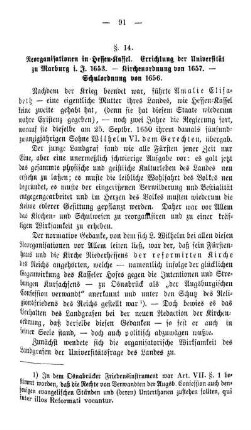 §. 14. Reorganisationen in Hessen-Kassel. Errichting der Universität zu Marburg i. J. 1653. - Kirchenordnung von 1657. - Schulordnung von 1656.