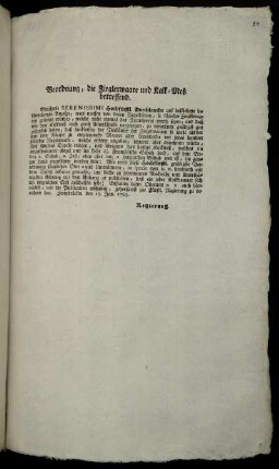 Verordnung, die Zieglerwaare und Kalk-Meß betreffend : Zweybrücken den 17. Jan. 1765.