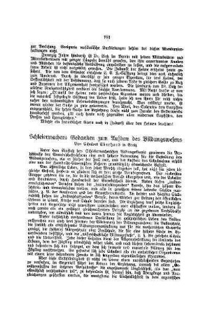 Schleiermachers Gedanken zum Aufbau des Bildungswesens