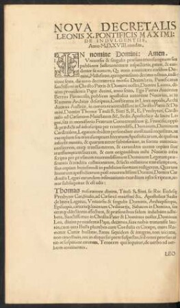 Nova Decretalis Leonis X. Pontificis Maximi: De Indulgentiis.