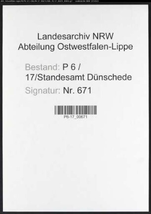 Sterberegister Standesamt Dünschede