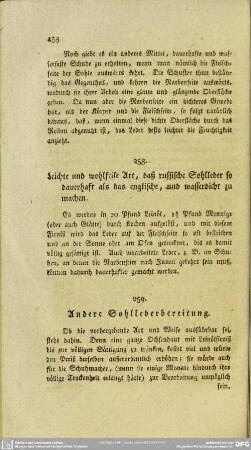 258. Leicht und wohlfeile Art, daß russische Sohlleder so dauerhaft als das englische, und wasserdicht zu machen
