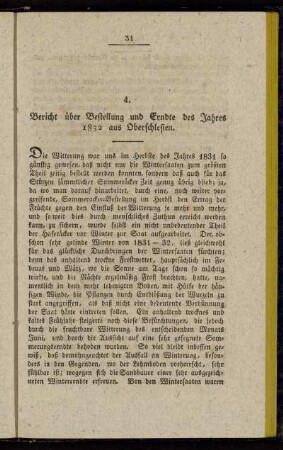 4. Bericht über Bestellung und Erndte des Jahres 1832 aus Oberschlesien