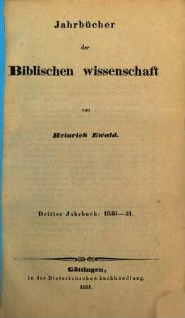 Jahrbücher der biblischen Wissenschaft. 3. 1850/51
