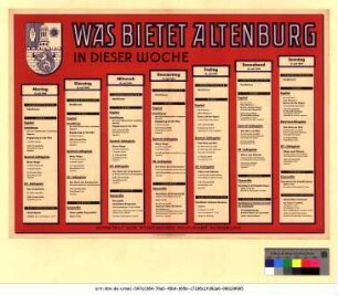 Originaltitel: Was bietet Altenburg in dieser Woche 11. Juli bis 17. Juli 1949 Mitgeteilt vom Städtischen Kulturamt Altenburg