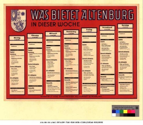 Originaltitel: Was bietet Altenburg in dieser Woche 11. Juli bis 17. Juli 1949 Mitgeteilt vom Städtischen Kulturamt Altenburg