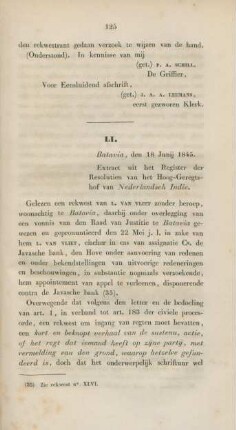 LI. Batavia, den 18 Junij 1845. Extract uit het Register der Resolutien van het Hoog-Geregtshof van Nederlandsch Indie.
