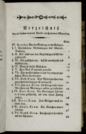 Verzeichniß der in diesem vierten Bande enthaltenen Materien.