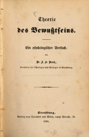 Theorie des Bewußtseins : Ein psychologischer Versuch
