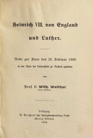 Heinrich VIII. von England und Luther : ein Blatt aus der Reformationsgeschichte