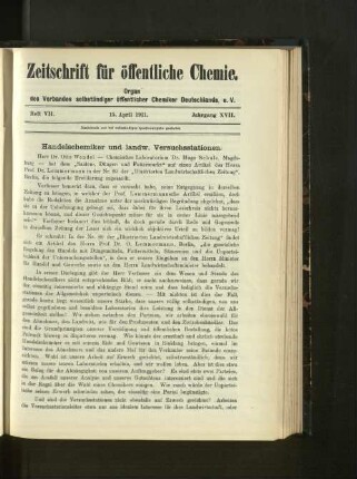 Heft VII. 15. April 1911. Jahrgang XVII.