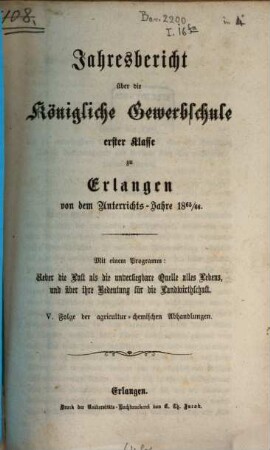 Jahresbericht über die Königliche Gewerbschule Erster Klasse zu Erlangen : von dem Unterrichtsjahre ... 1865/66