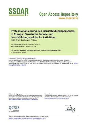 Professionalisierung des Berufsbildungspersonals in Europa: Strukturen, Inhalte und berufsbildungspolitische Aktivitäten