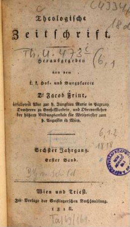 Theologische Zeitschrift. 6, 6. 1818