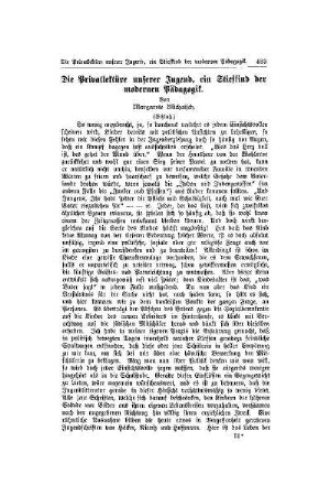 Die Privatlektüre unserer Jugend, ein Stiefkind der modernen Pädagogik : (Schluß)