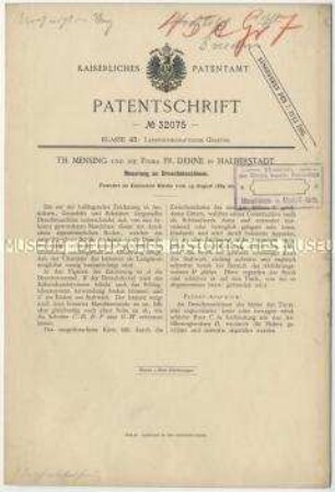 Patentschrift einer Neuerung an Dreschmaschinen, Patent-Nr. 32075