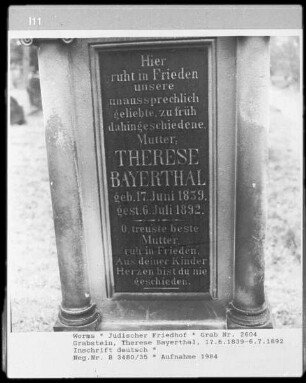 Grabstein der Therese Bayerthal (gestorben 1892.07.06)