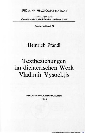 Textbeziehungen im dichterischen Werk Vladimir Vysockijs