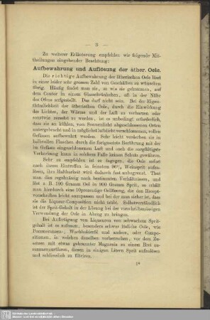 Aufbewahrung und Auflösung der ätherischen Oele