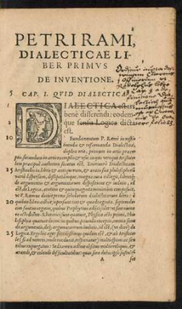 Petri Rami Dialecticae Liber Primus De Inventione.