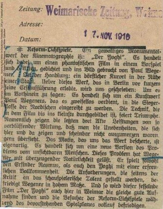Kritik aus Weimarische Zeitung (17.10.1916).