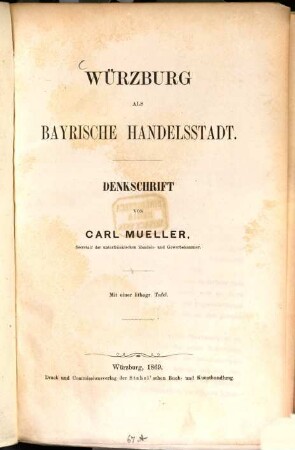 Würzburg als bayrische Handelsstadt : Denkschrift