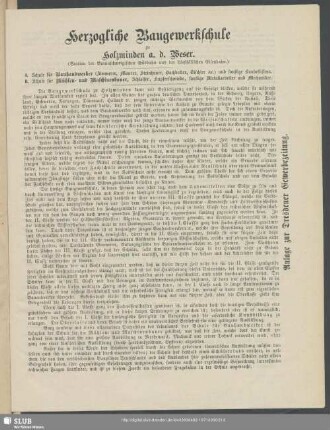 Herzogliche Baugewerkschule zu Holzminden a. d. Weser